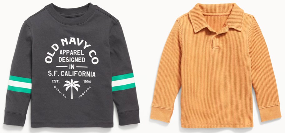 grey and orange long sleeve shirts