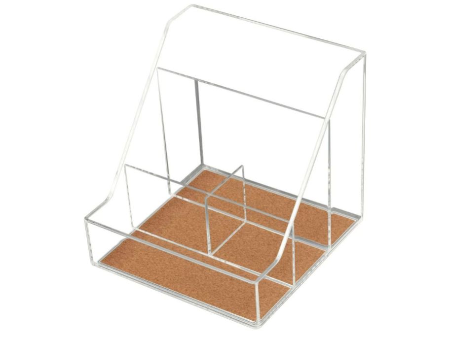 A clear desk organizer