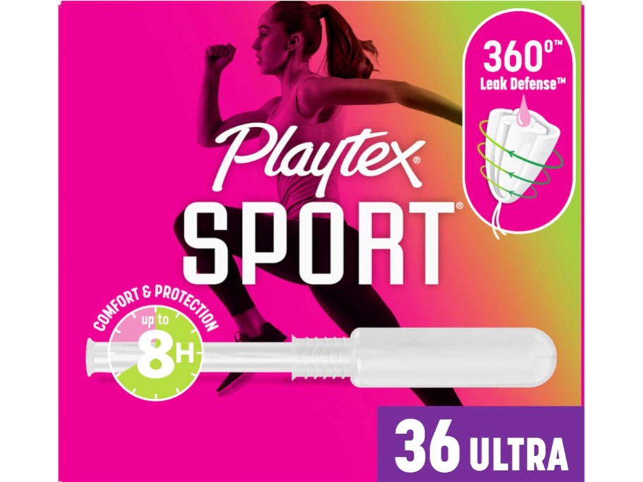 pink box of Playtex Sport Tampons in Ultra Absorbency