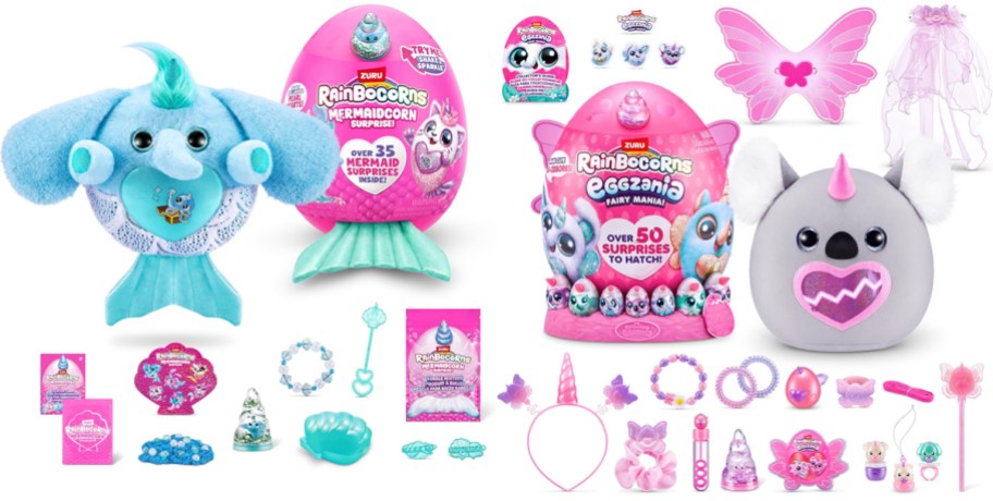 Rainbocorns Mermaidcorn Surprise Plush w: 35+ Surprises and Rainbocorns Eggzania Fairy Mania Plush w: 50+ Surprises
