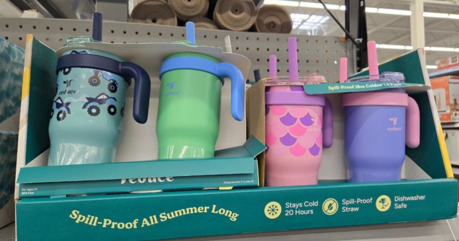Two 2-Packs of kid's Reuse tumblers in the store