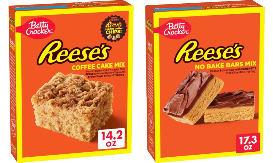 Reese's Coffee Cake and No Bake Bars baking mix boxes