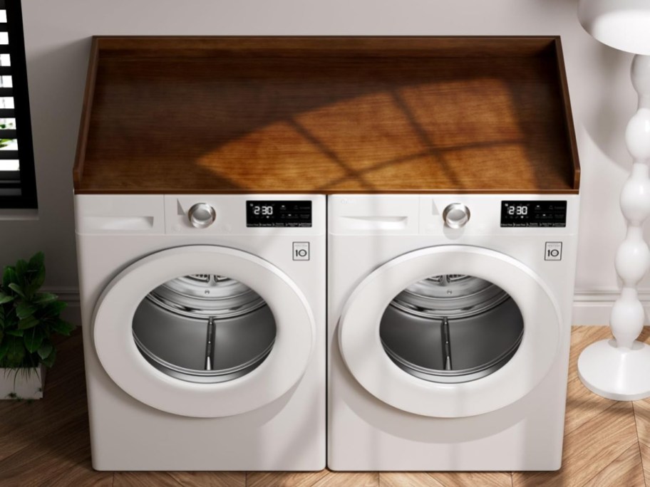 retro brown washer and dryer shelf displayed