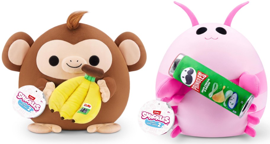 Snackles Series 2 Monkey & Dole 16in Plush and Snackles Series 2 Shrimp & Pringles 14in Plush