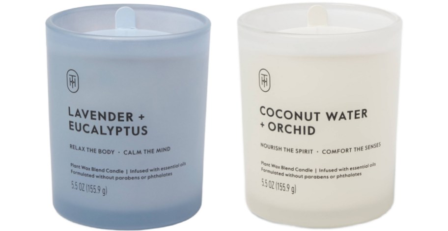 Stock image of Threshold 5.5oz Lidded Glass Jar Candles in different scents