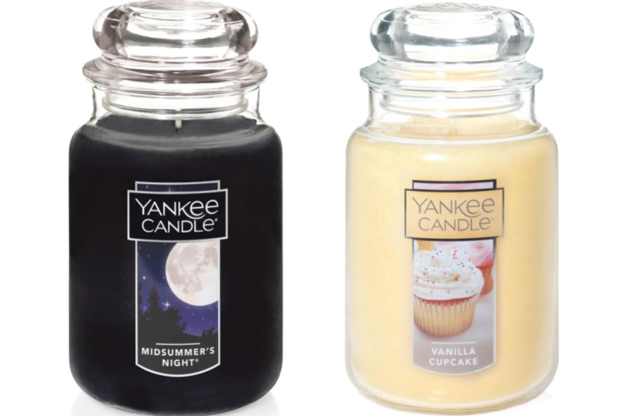 Stock image of Yankee Glass Jar Candles in different scents