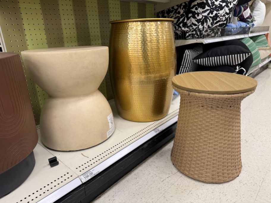 a selection of outdoor endtables