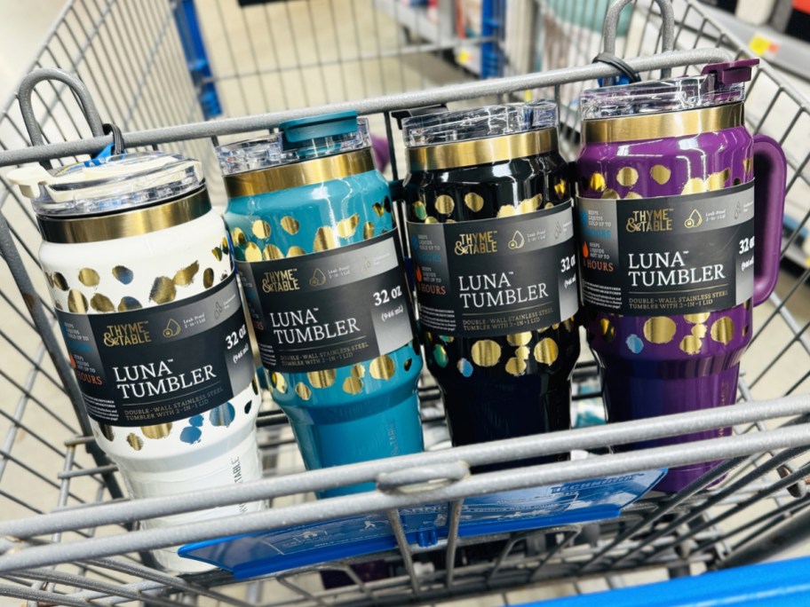 tumblers with metallic gold designs in shopping cart