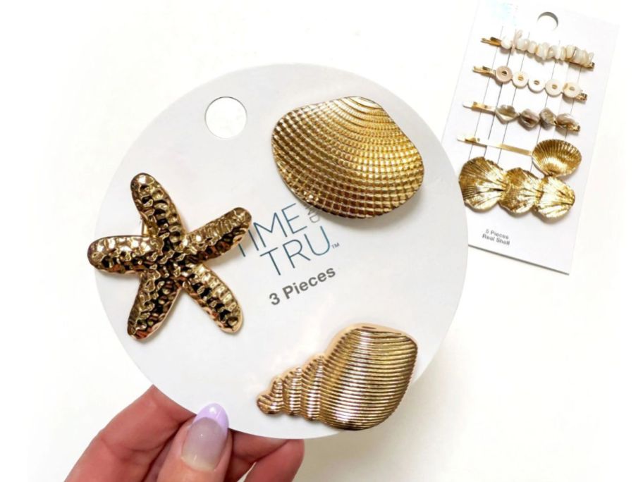 Time and Tru Women’s Gold Tone Metal Sealife Hair Clips Set