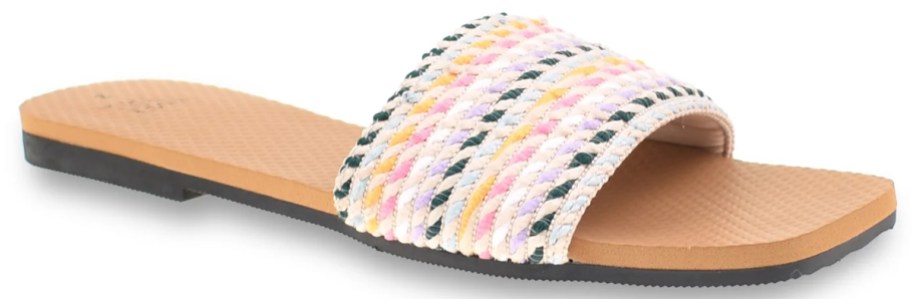 multicolor woven strap slide sandal
