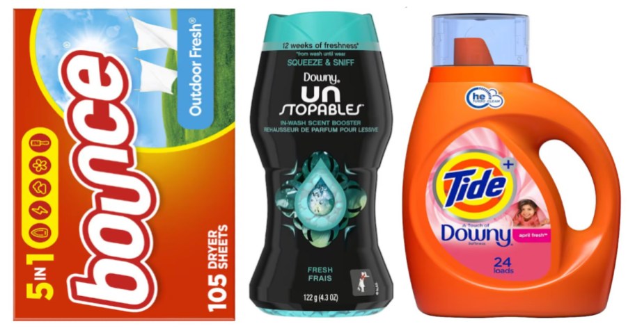 dryer sheets, laundry scent beads and laundry detergent