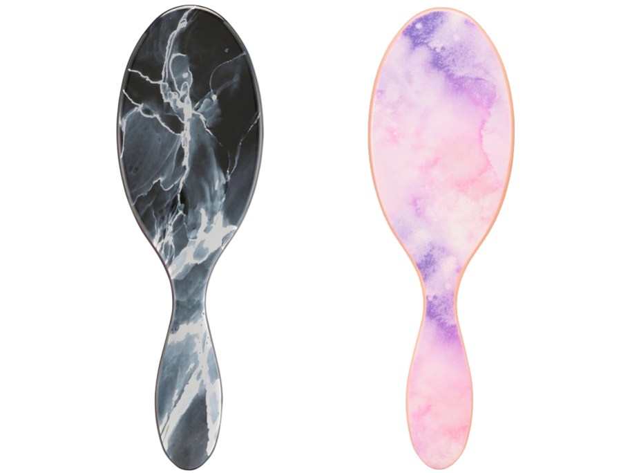 black and pink marble print hair brushes
