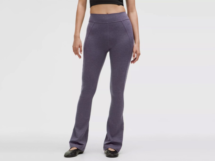 Woman wearing lululemon Softy Suedey Split-Hem High-Rise Mini-Flare Pants