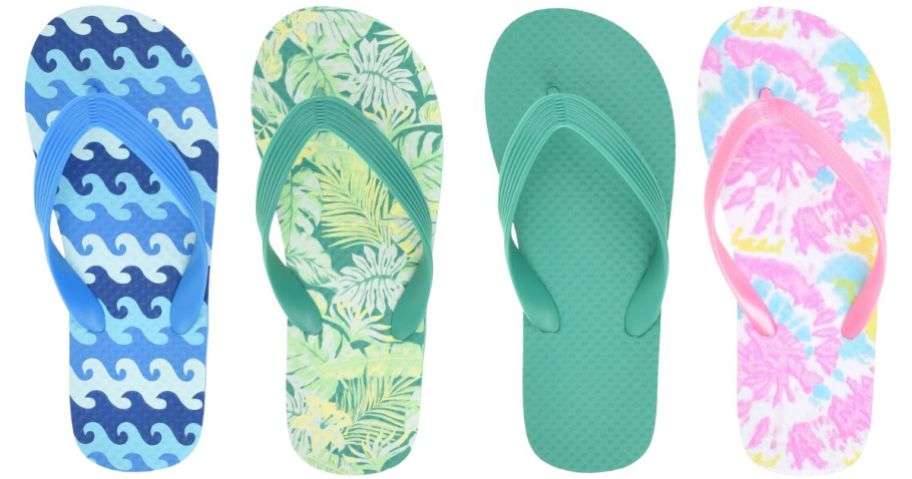 4 flip flops in various colors 