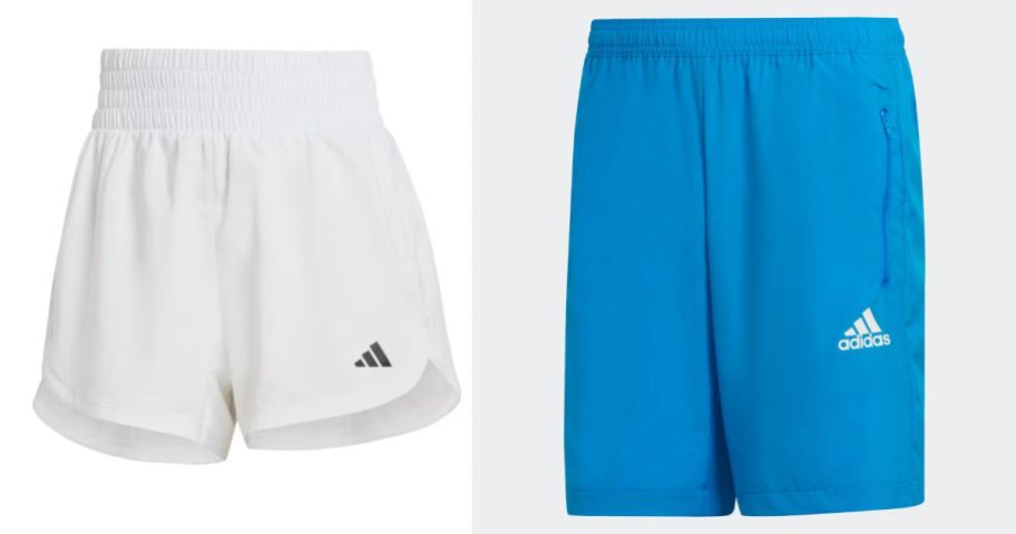 white and blue adidas short stock images