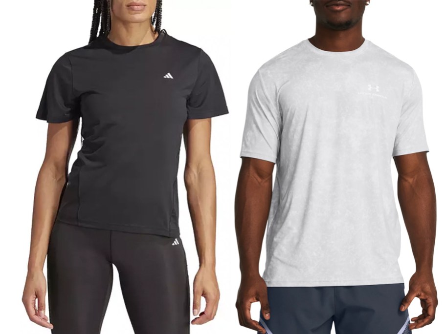 adults wearing black adidas and white under armour tees