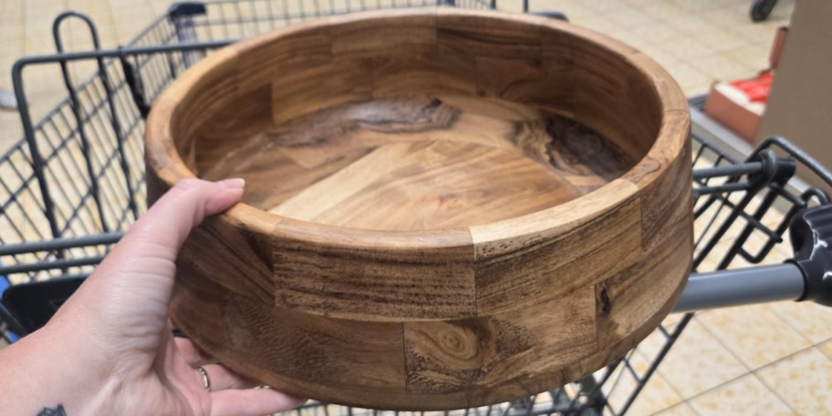 hand holding acaia bowl 