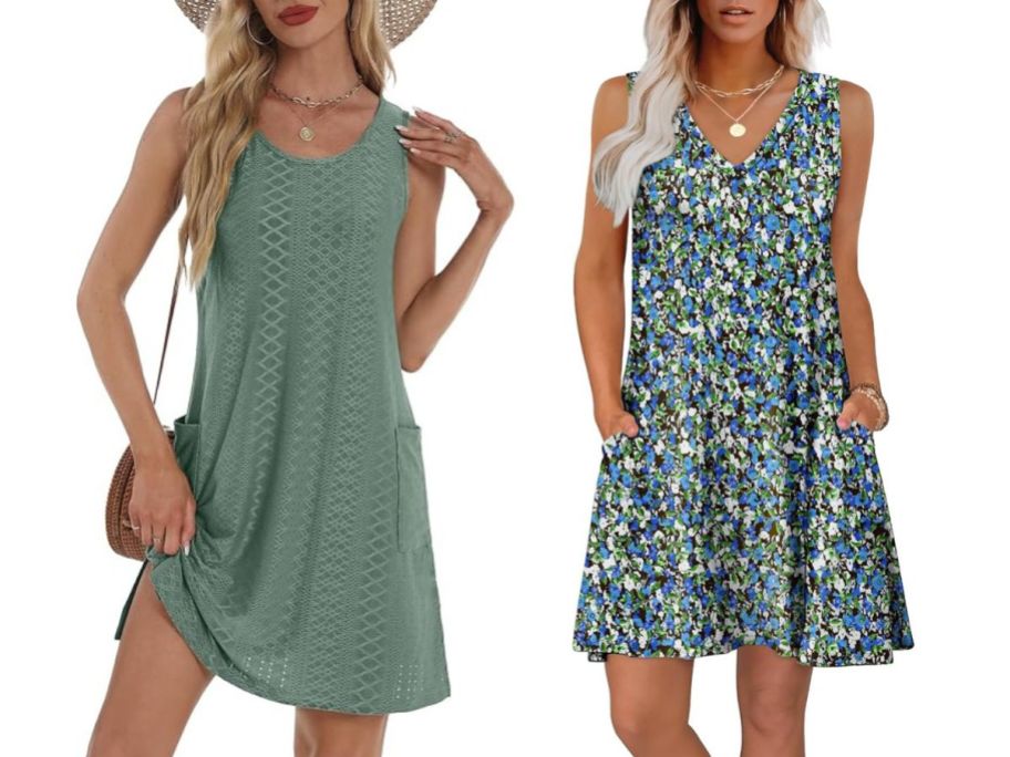 woman wearing green dress and woman wearing floral dress