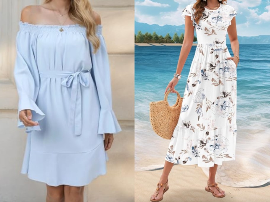 women in off shoulder and maxi dresses