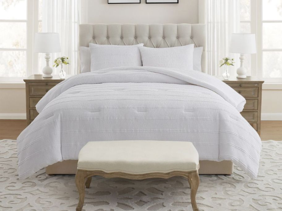 white My Texas House Evelyn 2-Piece Seersucker Comforter Set on bed in bedroom