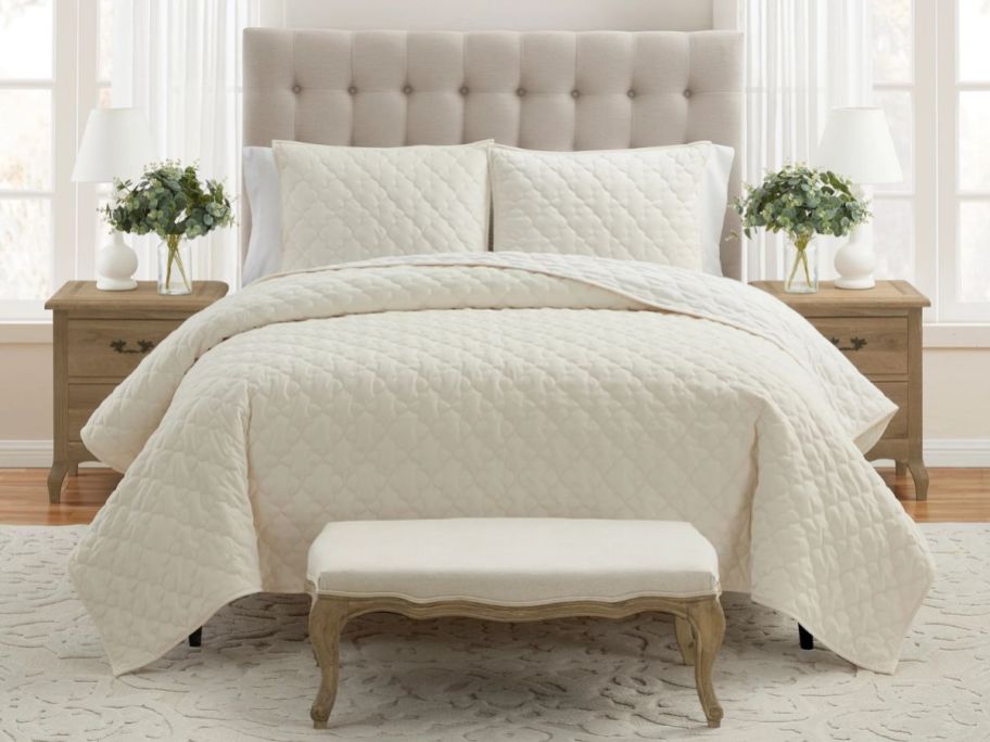 My Texas House Charlotte 2-Piece Trellis Velvet Quilt Set on bed in bedroom