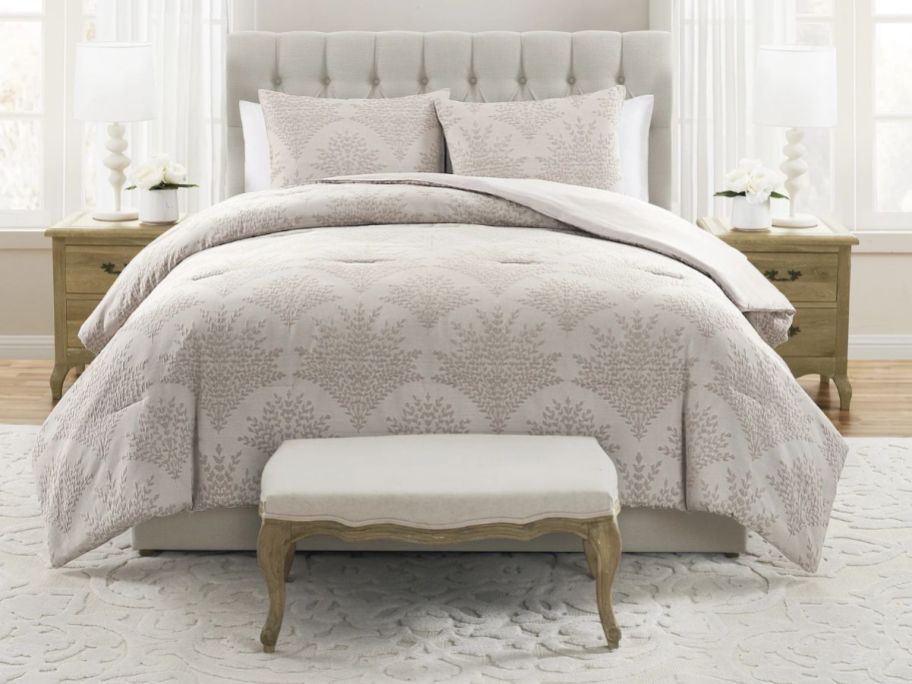 My Texas House Sienna Leaf 3-Piece Floral Comforter Set on bed in bedroom
