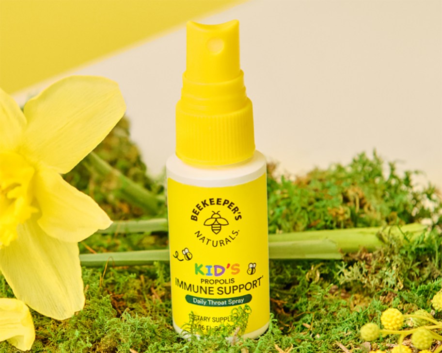 bottle of beekeeper's kids immune support throat spray