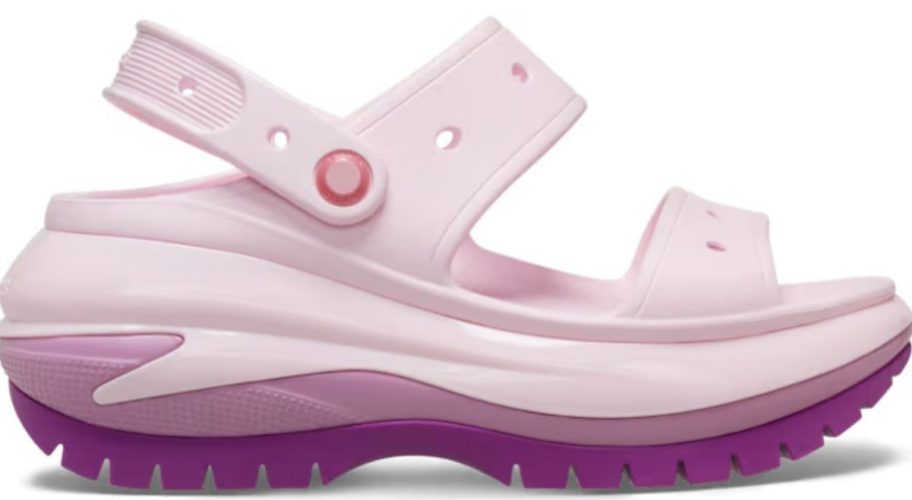 pink and purple Crocs Adult Mega Crush Sandal stock image