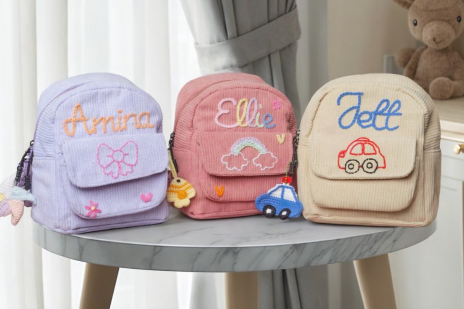 three kids personalized backpacks