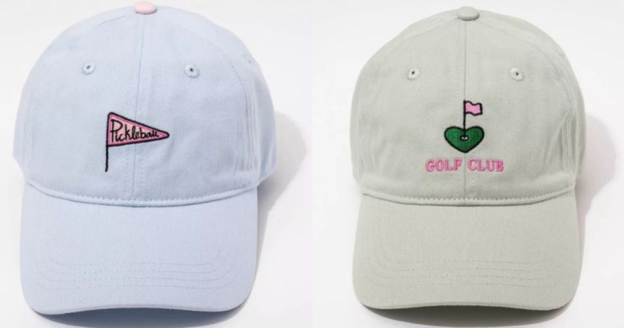 two frasier sterling hat stock images with a pickleball flag and a golf club flag on them