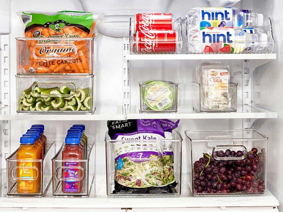 iDesign 10-Piece Fridge + Freeze Storage Bin Starter Set in a fridge with organized foods