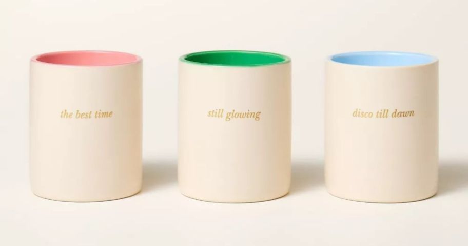a pink, green, and blue kate spade new tork x Target 3-Piece Ceramic Jar Candle Gift Set