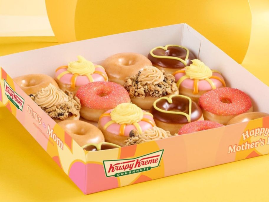 box of krispy kreme Mothers Day decorated doughnuts