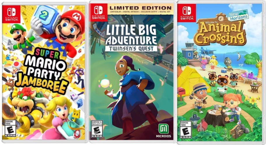 super mario, little big adventure, and animal crossing video games 