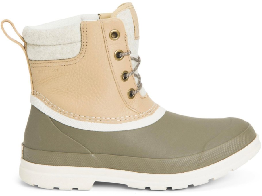 tan and green muck boots 