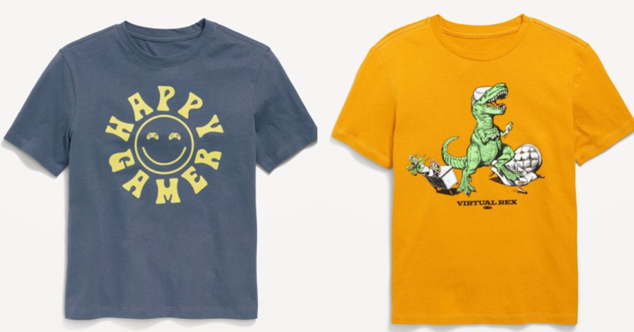 blue and orange boys graphic tees