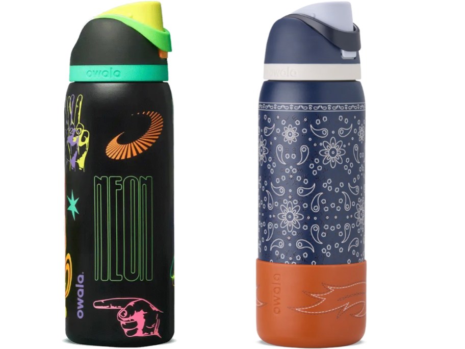 owala black and bandana designed water bottles