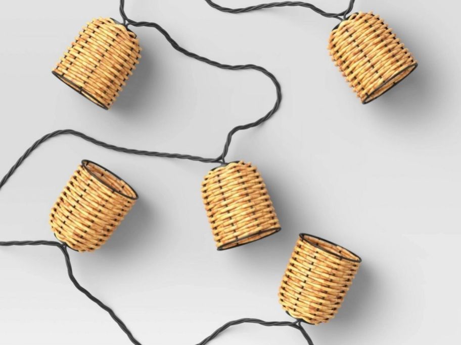 a set of rattan led string lights 
