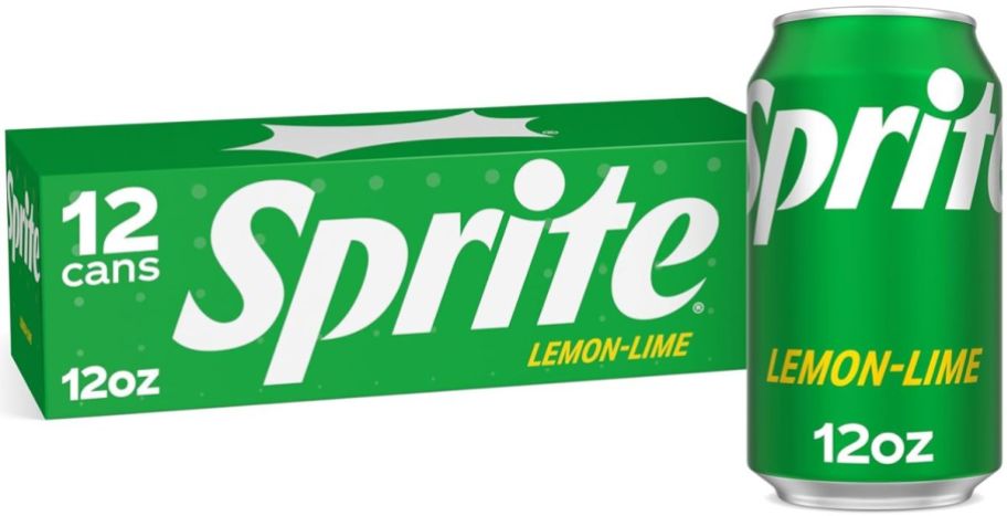 case of Sprite with a large can in front of it