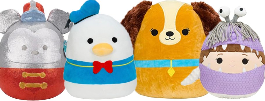 mickey mouse, donald duck, lady, and boo squishmallows