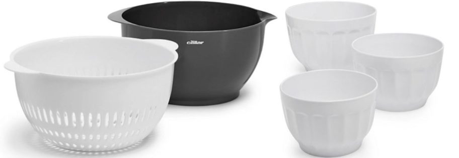 a colander set shown with a white 3 piece fluted bowl set