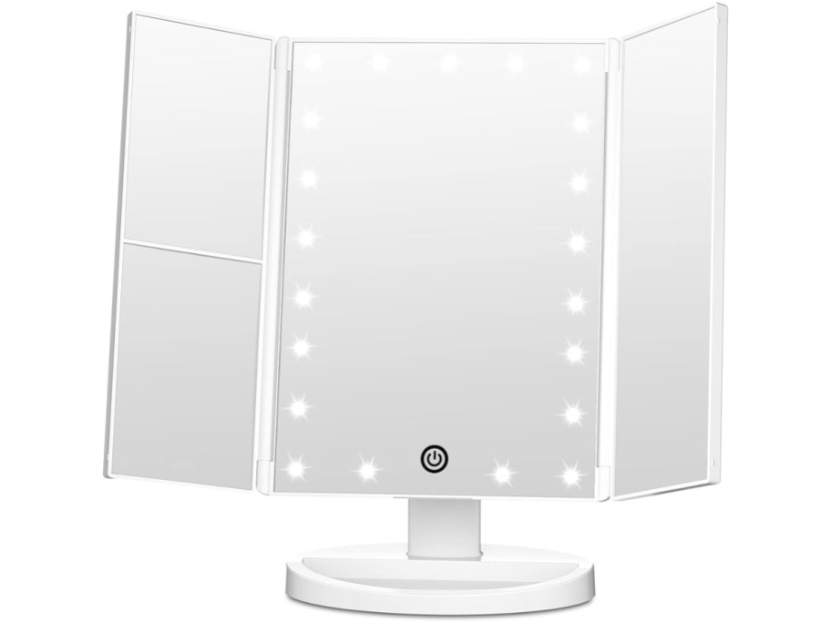 white vanity mirror with lights on 