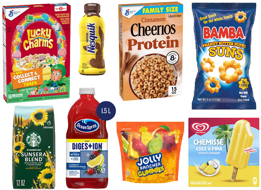 8 grocery items on a white background