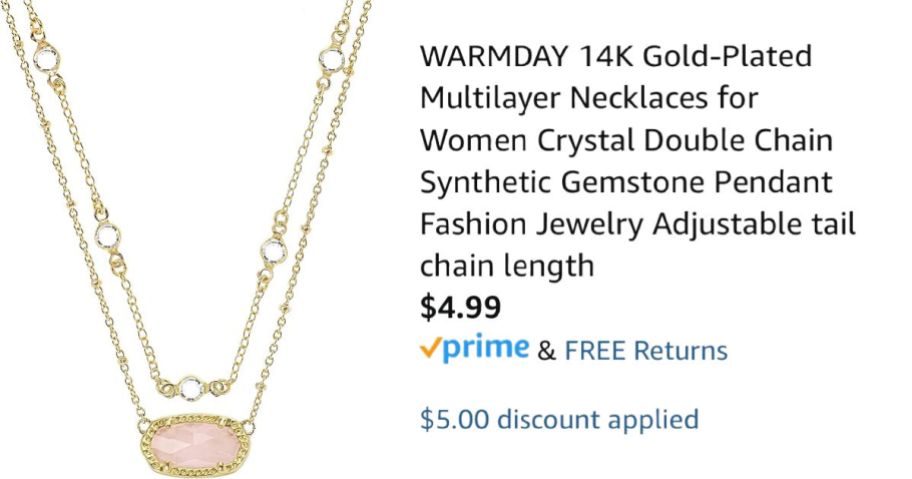 2 necklaces next to Amazon pricing information