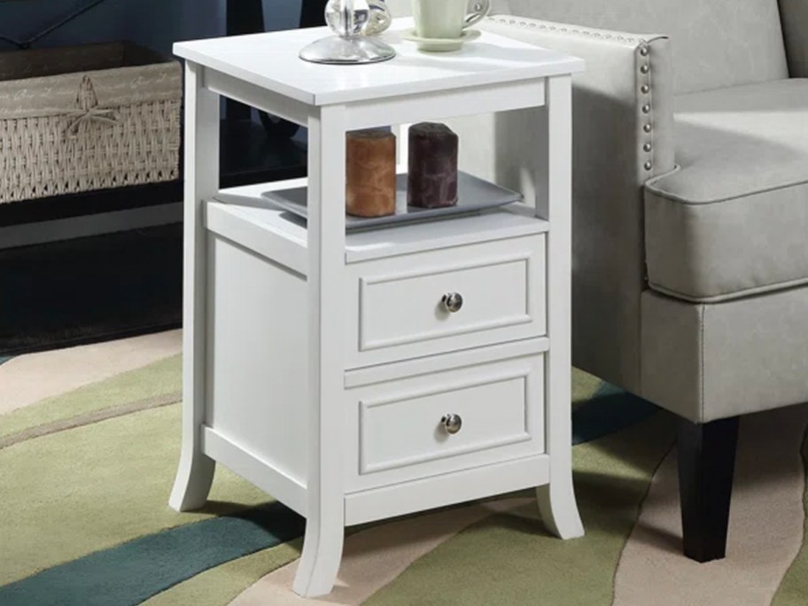 white end table next to couch