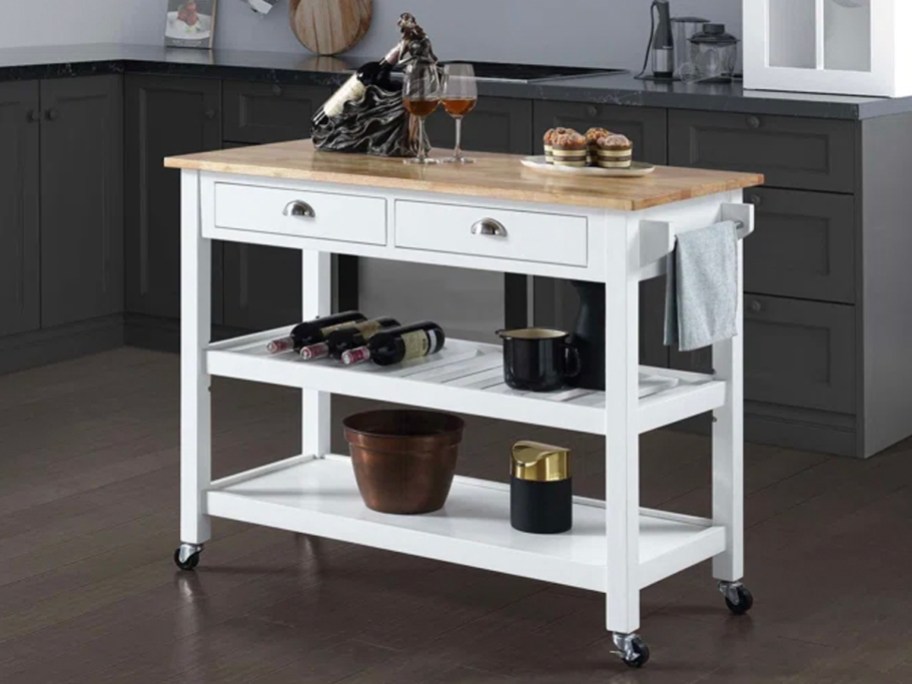 white wood kitchen cart 