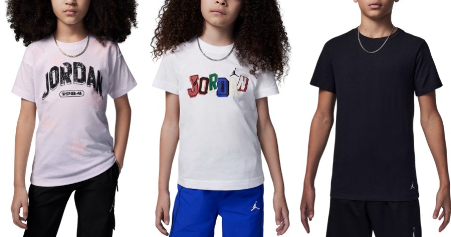 3 kids wearing Nike Jordan tees