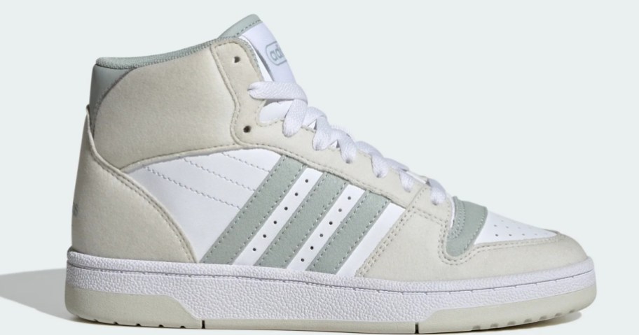a white and grey mid top adidas kids shoe