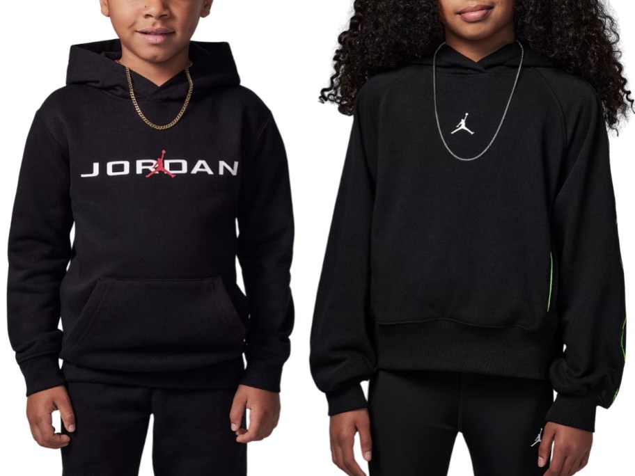 2 kids wearing Nike Jordan hoodies