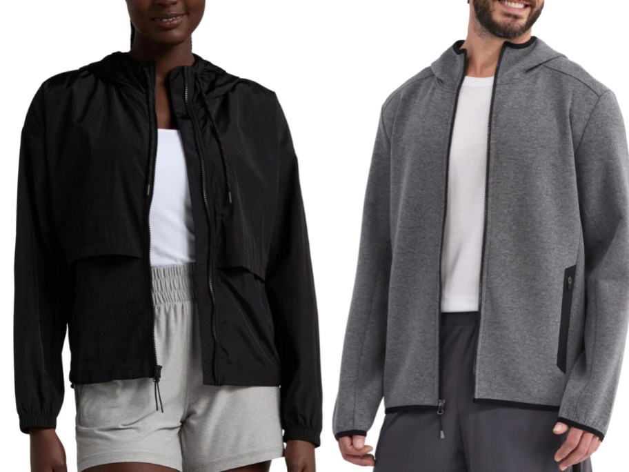woman and man wearing zip up jackets